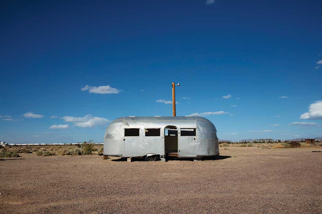 The Airstream trailer Jack Palance slept in while filming Bagdad Cafe in Newberry Springs, California