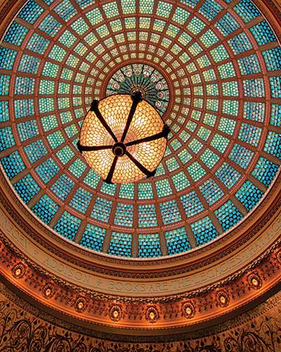 World's largest Tiffany glass dome ceiling in the Cultural Center