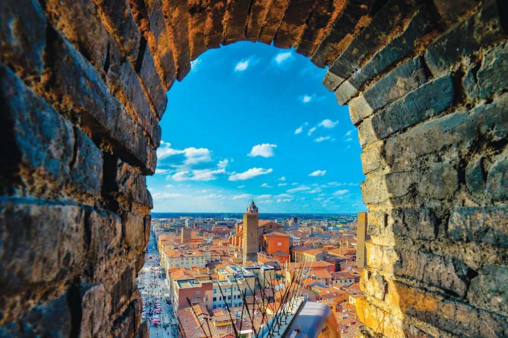Views from Garisenda Tower in Bologna, Italy