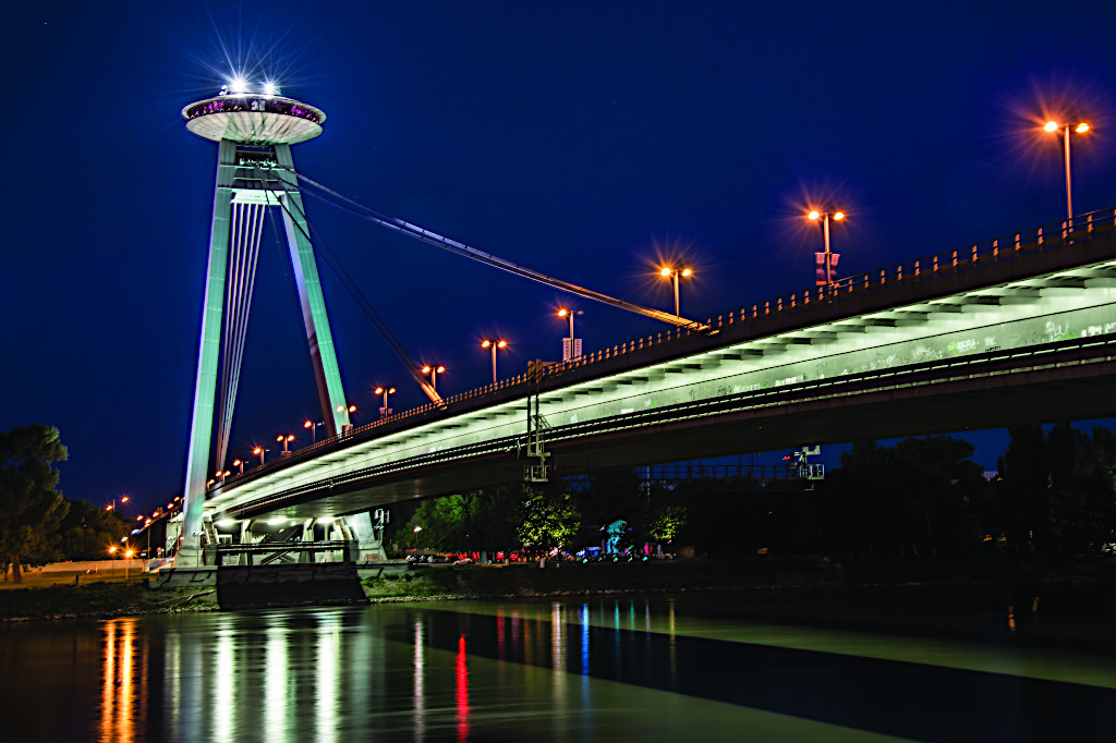SNP Bridge and UFO Tower in Bratislava, Slovakia