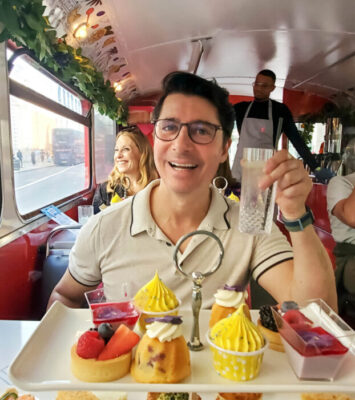 Steve on the Gin Afternoon Tea Bus Tour in London (Photo by C. Ludgate)