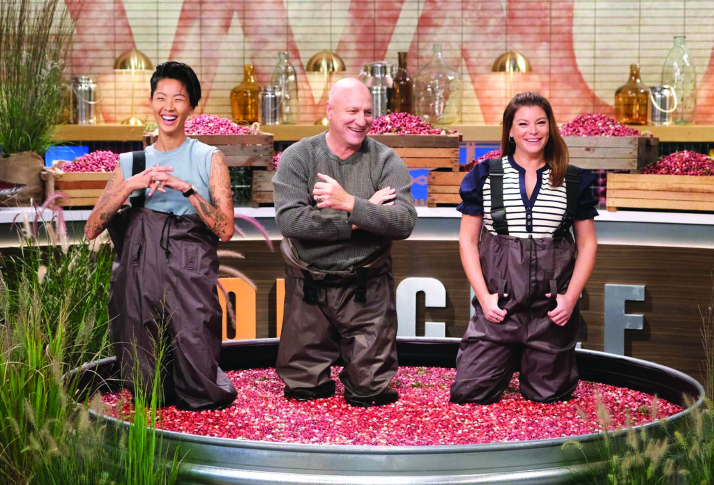 Kristen, Tom Colicchio and Gail Simmons During Shooting of Cranberry Challenge. (Photo by David Moir)